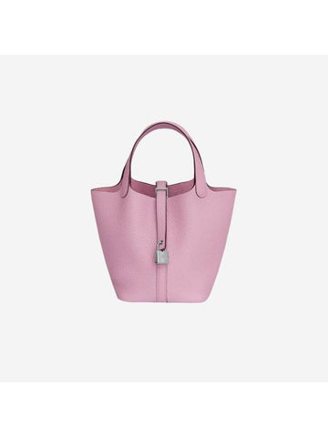 Picotin Lock 18 Bag Clemence & Palladium Mauve Sylvestre - HERMES - BALAAN 1