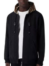 Check Cotton Blend Hoodie Zip-Up Top Black Birch Brown - BURBERRY - BALAAN 3