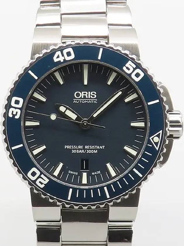 01 733 7653 4155 AQUIS Deep Blue Dial Automatic See through Back Steel 43MM Men s Watch - ORIS - BALAAN 1