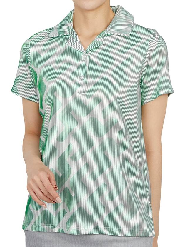 Women's Solange 3D Lip Monogram Short Sleeve PK Shirt Green - J.LINDEBERG - BALAAN 6