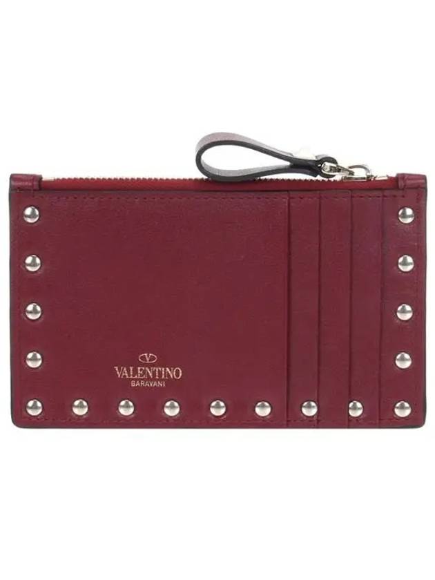 Rockstud Zipper Card Wallet Cerise - VALENTINO - BALAAN 5