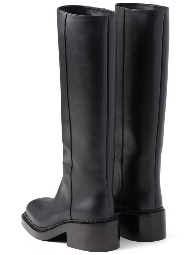 Logo leather long boots black - PRADA - BALAAN 4