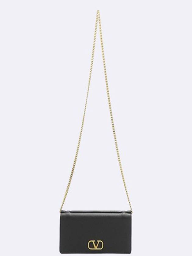 1W2P0W42 Black Leather Stampa Alce V Logo Chain Wallet and Crossbag - VALENTINO - BALAAN 4