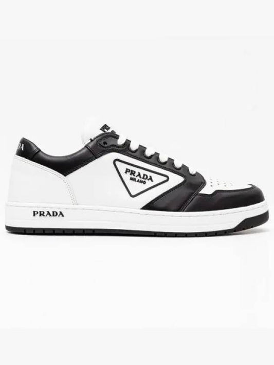 District Triangle Logo Leather Low Top Sneakers White Black - PRADA - BALAAN 2