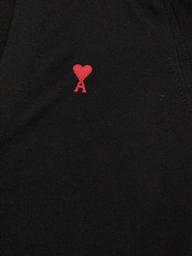 Red Heart Logo Merino Wool Cardigan Black - AMI - BALAAN 5