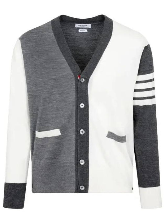 Men's Sustainable Classic Diagonal Wool Cardigan Tonal Grey - THOM BROWNE - BALAAN 2