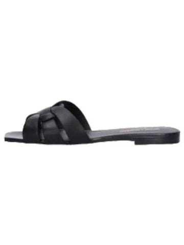 Tribute Flat Slide Black Slippers - SAINT LAURENT - BALAAN 1