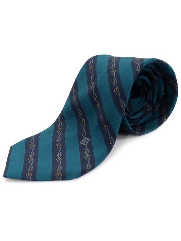 100 silk green navy striped pattern tie - CELINE - BALAAN 2