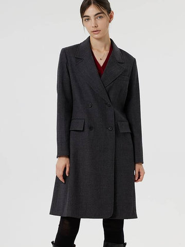 Women's Italian Check Twill Wool Double Coat Grey - RS9SEOUL - BALAAN 1