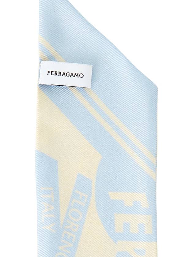 Logo Print Mini Silk Scarf Beige Blue - SALVATORE FERRAGAMO - BALAAN 6