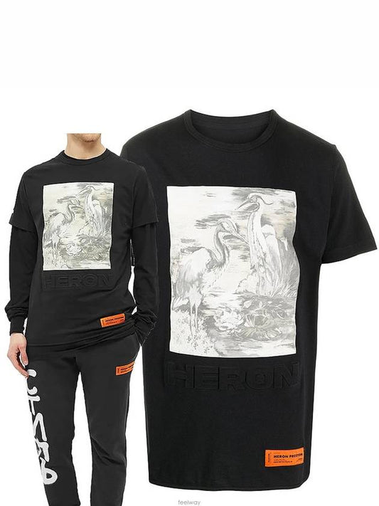 Heron black and white printing short sleeve HMAA011S20914022 - HERON PRESTON - BALAAN 1