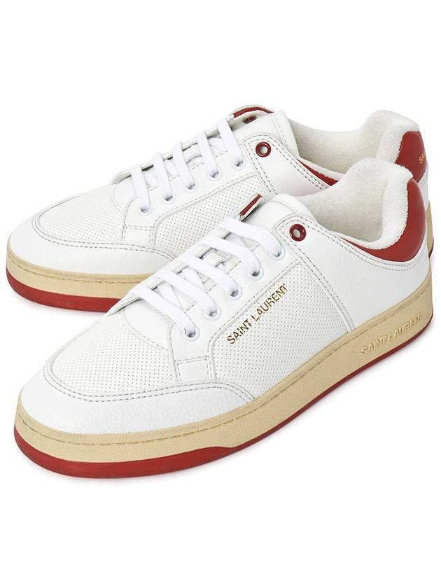 Crack Lace Up Calf Leather Low Top Sneakers White Red - SAINT LAURENT - BALAAN 2