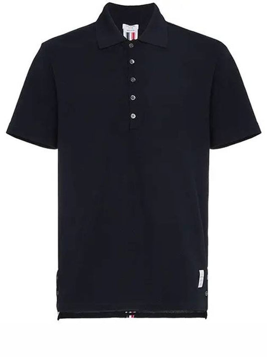 Men's Cotton Pique Center Bag Striped Short Sleeve Polo Shirt  Navy - THOM BROWNE - BALAAN 2