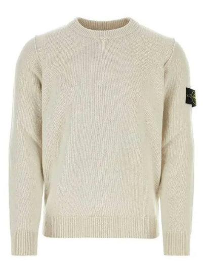 Logo Patch Lambswool Crewneck Knit Top Beige - STONE ISLAND - BALAAN 2