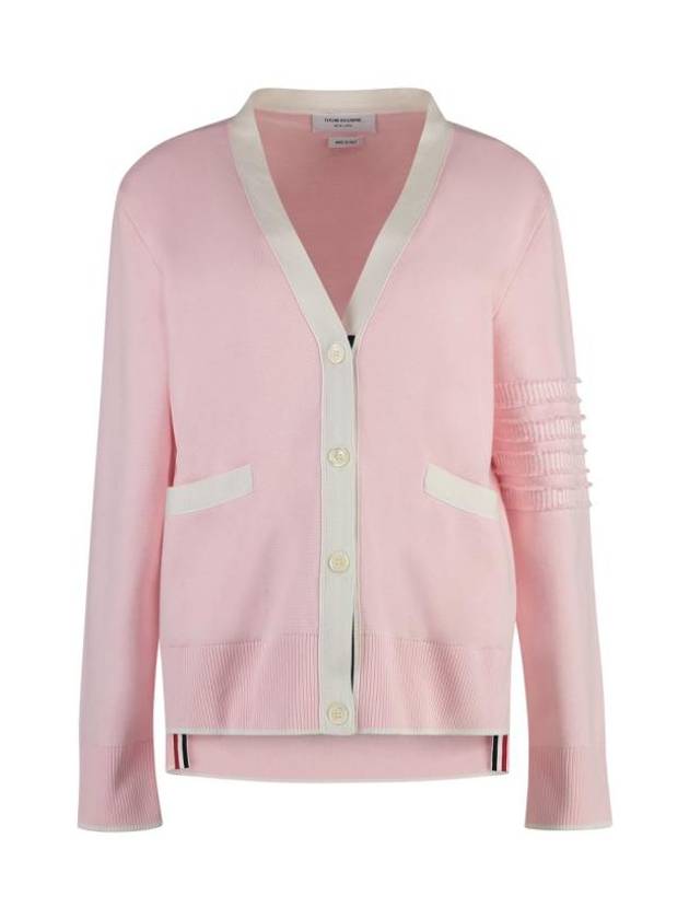 Milano Stitch V Neck Cardigan Pink - THOM BROWNE - BALAAN 1