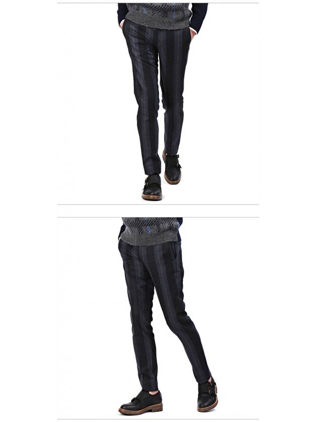 Men's Striped Wool Skinny Pants Navy Gray - PT01 - BALAAN.