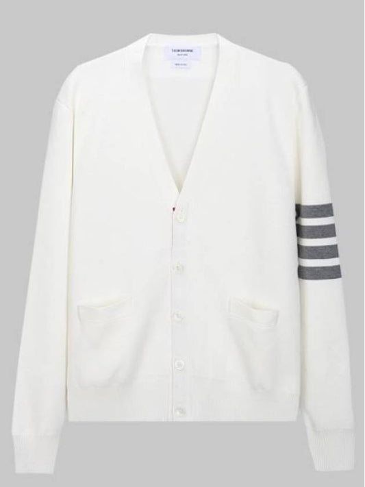 Milano Stitch 4 Bar Cardigan White - THOM BROWNE - BALAAN 2