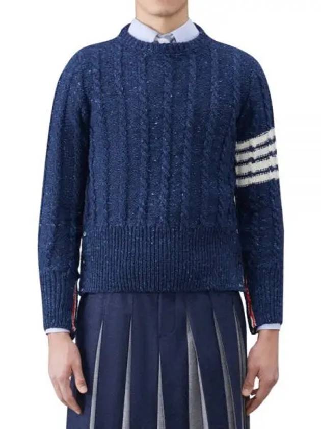 Donegal Twist Cable 4-Bar Classic Crewneck Knit Top Blue - THOM BROWNE - BALAAN 2