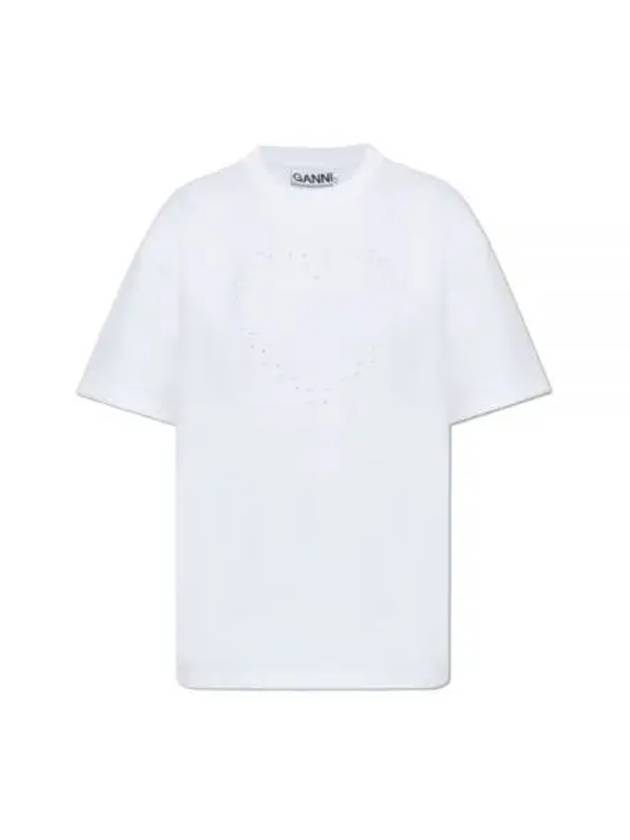 Heavy Cotton Drop Shoulder Heart Short Sleeve T-Shirt White - GANNI - BALAAN 2