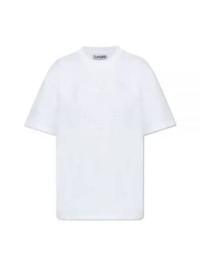 Heavy Cotton Drop Shoulder Heart Short Sleeve T-Shirt White - GANNI - BALAAN 2