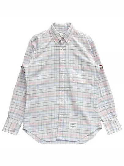 Men's Plaid Three Stripes Armband Oxford Long Sleeve Shirt Light Pink - THOM BROWNE - BALAAN 2