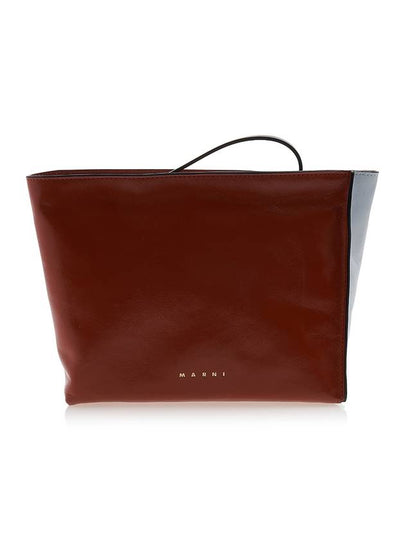 Color Block Logo Print Leather Pouch Bag Brown - MARNI - BALAAN 2