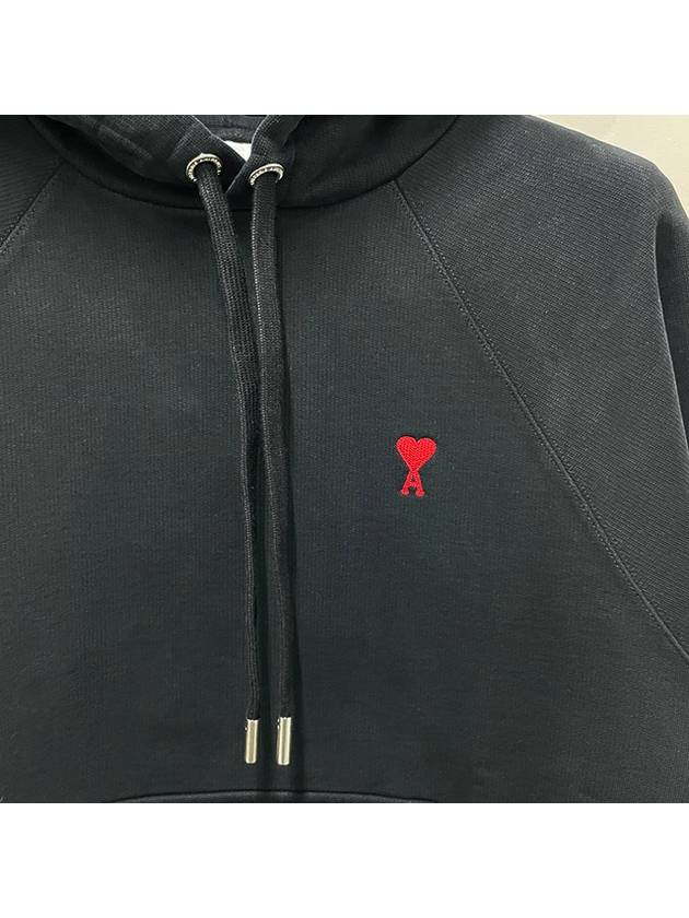 Heart Logo Embroidery Cotton Hoodie Black - AMI - BALAAN 5