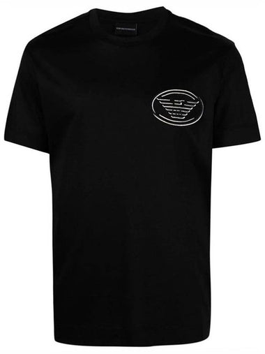 Embroidered Logo Short Sleeve T-Shirt Black - EMPORIO ARMANI - BALAAN 1