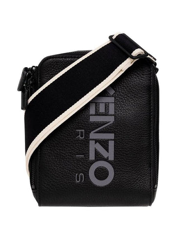 Logo Belt Leather Messenger Bag Black - KENZO - BALAAN 1