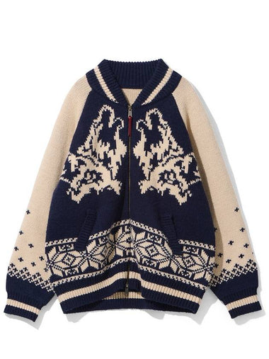 Wolf Cowichan Knit Zip up Navy - OGARP - BALAAN 1