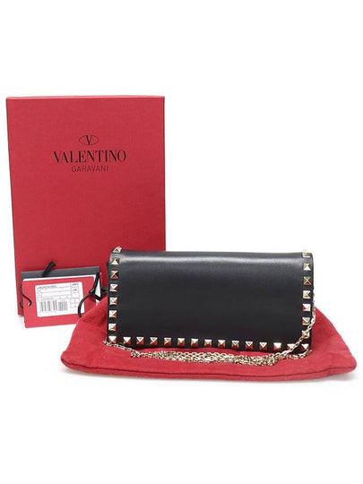 JW2P0561BOL Black Calfskin Gold Plated Rockstud WOC Chain Clutch Crossbody Bag - VALENTINO - BALAAN 2