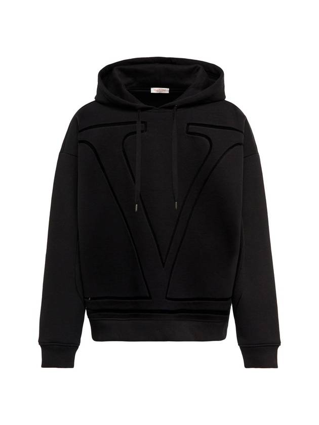 Maxi V Logo Hoodie Black - VALENTINO - BALAAN 1