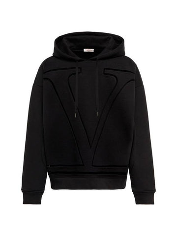 Maxi V Logo Hoodie Black - VALENTINO - BALAAN 1