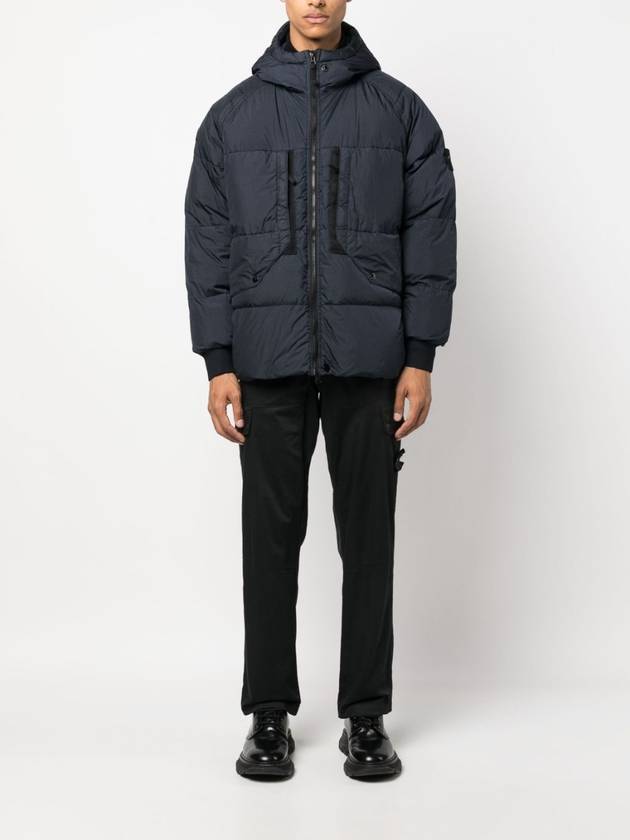 Garment Dyed Crinkle Reps Recycled Nylon Hoodie Padding Navy - STONE ISLAND - BALAAN 4