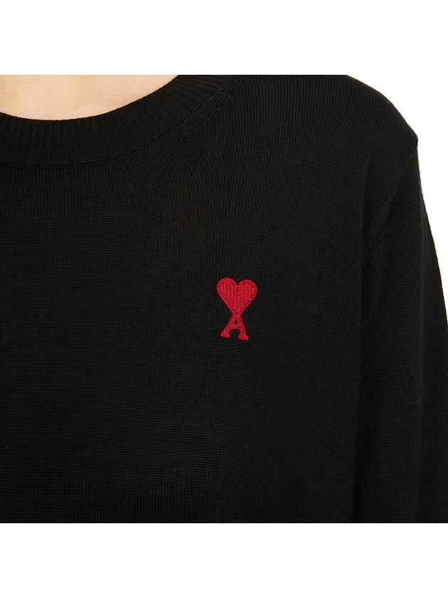 Heart Logo Crew Neck Merino Wool Knit Top Black - AMI - BALAAN 9