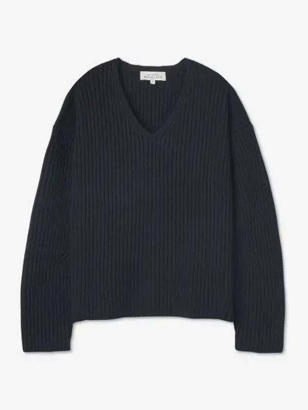 5GG Merino rib V neck knit dark navy MARISSNW1006DARKESTNAVY - STUDIO NICHOLSON - BALAAN 1