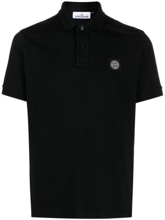 Pique Stretch Cotton Short Sleeve Polo Shirt Black - STONE ISLAND - BALAAN 1