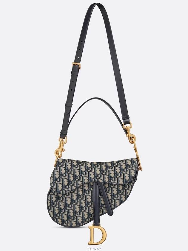 Saddle Oblique Jacquard Shoulder Bag Navy - DIOR - BALAAN 5