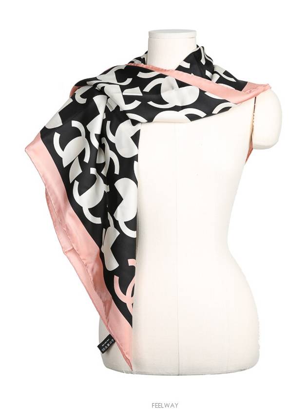 Scarf CC Logo Pink White Muffler Silk - CHANEL - BALAAN 7