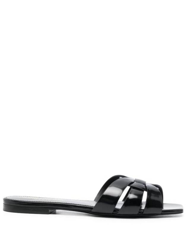 Tribute Leather Slippers Black - SAINT LAURENT - BALAAN 2