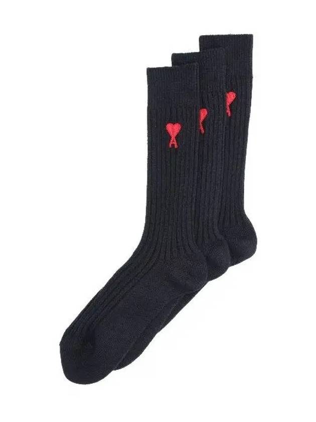 Embroidered Logo 3 Pack Socks Black - AMI - BALAAN 4