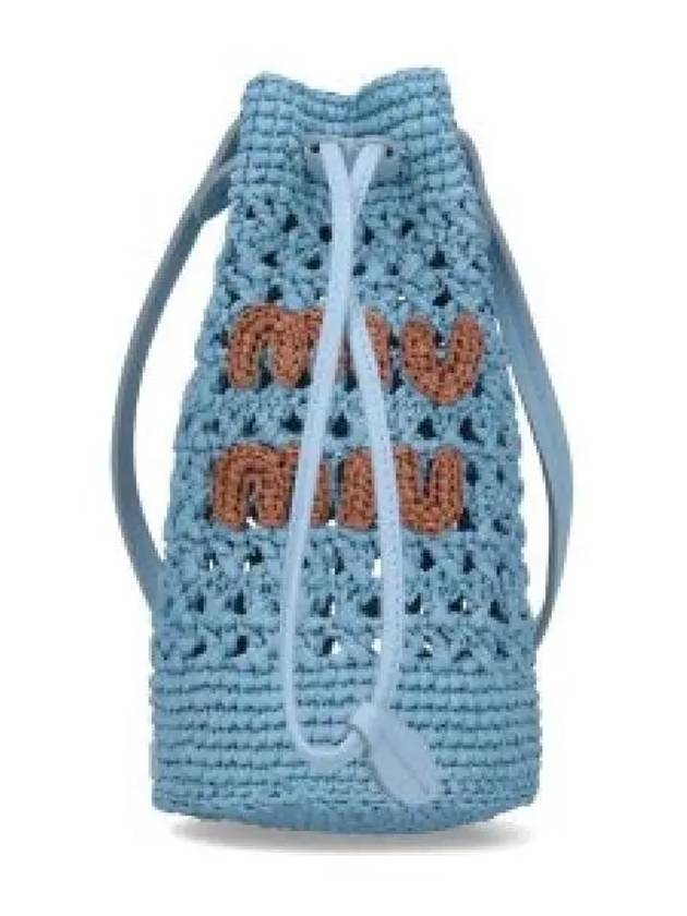 Embroidered Logo Crochet Bucket Bag Light Blue - MIU MIU - BALAAN 2