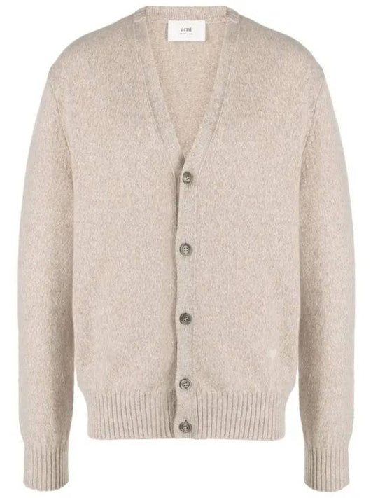 Heart Logo V-Neck Cashmere Cardigan Heather Champagne - AMI - BALAAN 2