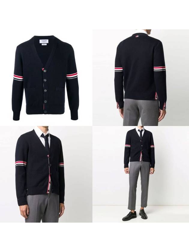 Milano Stitch Sprite Armband Cotton V-neck Cardigan Light Grey - THOM BROWNE - BALAAN 7