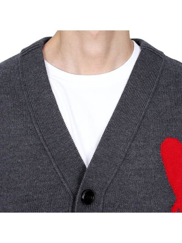 Big Heart Logo Wool Cardigan Grey - AMI - BALAAN 7