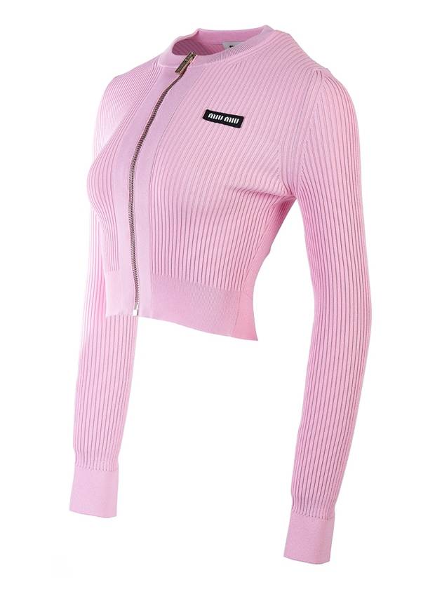 Crew Neck Zip-Up Cardigan Pink - MIU MIU - BALAAN 3