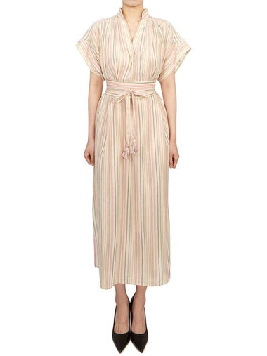 Women's Short Sleeve Long Dress Beige - VANESSA BRUNO - BALAAN 1