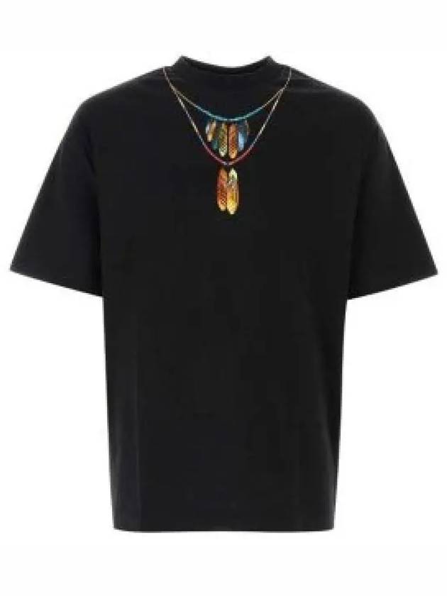 Feather Necklace Over Short Sleeve T-Shirt Black - MARCELO BURLON - BALAAN 2