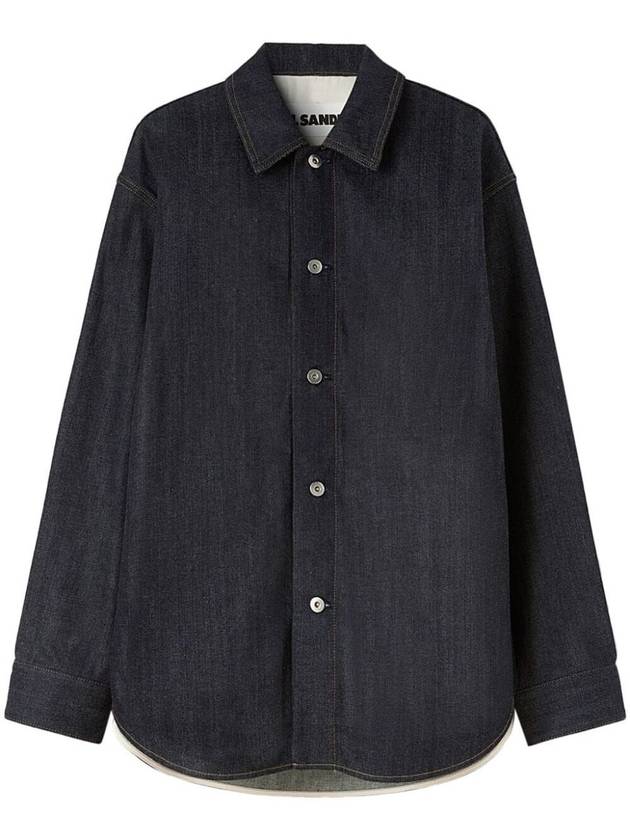 Stitching Detail Relaxed Fit Denim Cotton Long Sleeve Shirt Dark Blue - JIL SANDER - BALAAN 3