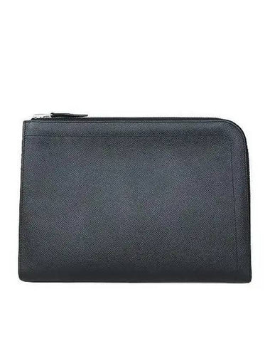 Silver black leather zip table clutch bag - HERMES - BALAAN 1